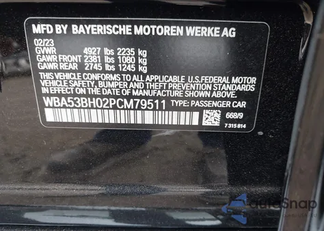 2023 BMW 530 I from USA, damaged, VIN WBA53BH02PCM79511